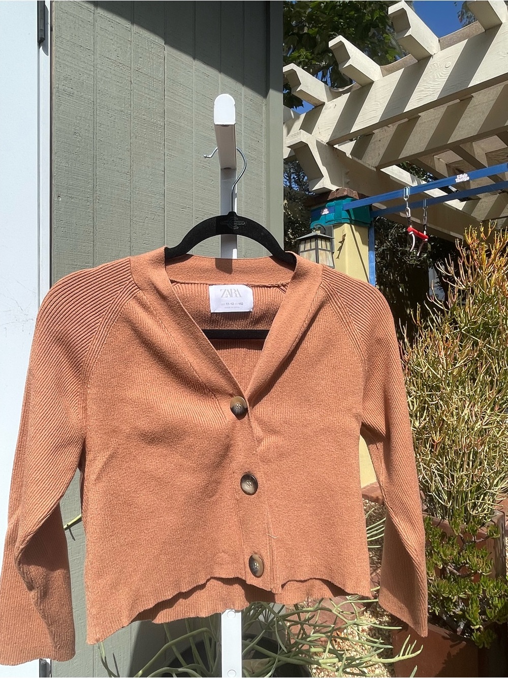 Kids ZARA Rust Orange Cropped Button-Front Cardigan